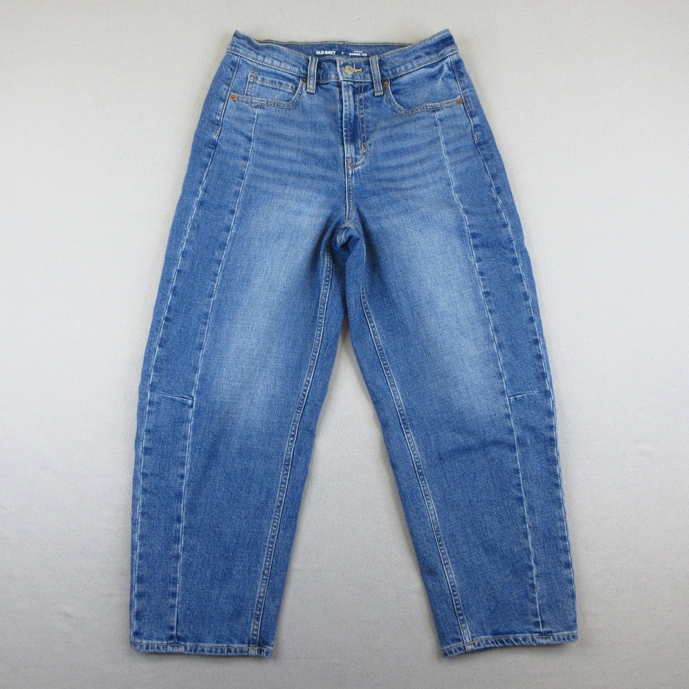 Old Navy Barrel Jeans Womens 4 Blue Denim High Rise Loose Baggy Front Seam Pants